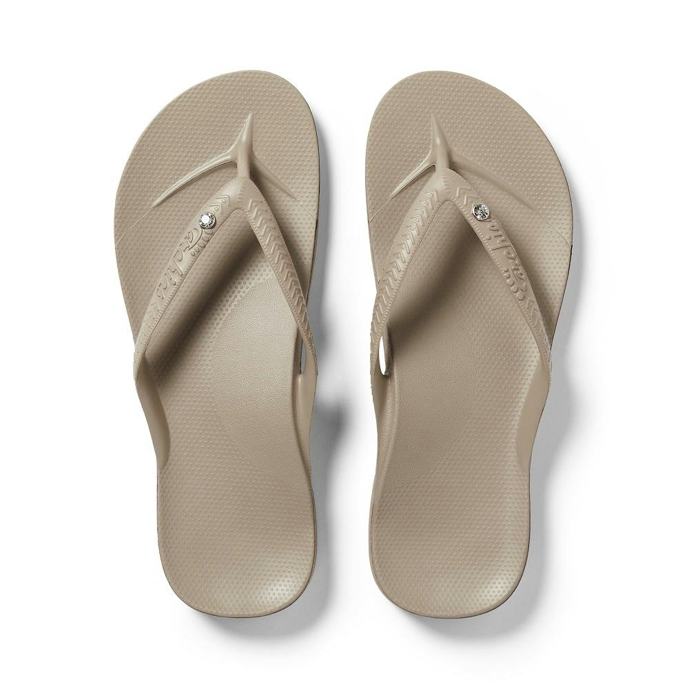 Archies Footwear Taupe Crystal Arch Support Flip Flops